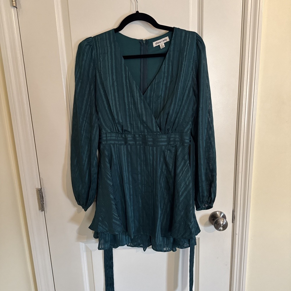 Allison + Kelly Emerald Green Faux Wrap Mini Dress Size Medium